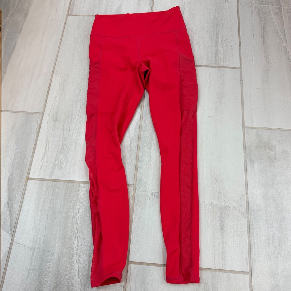 Fabletics PowerHold High Waisted Mesh Pocket Leggings Red Small LO19324-6415